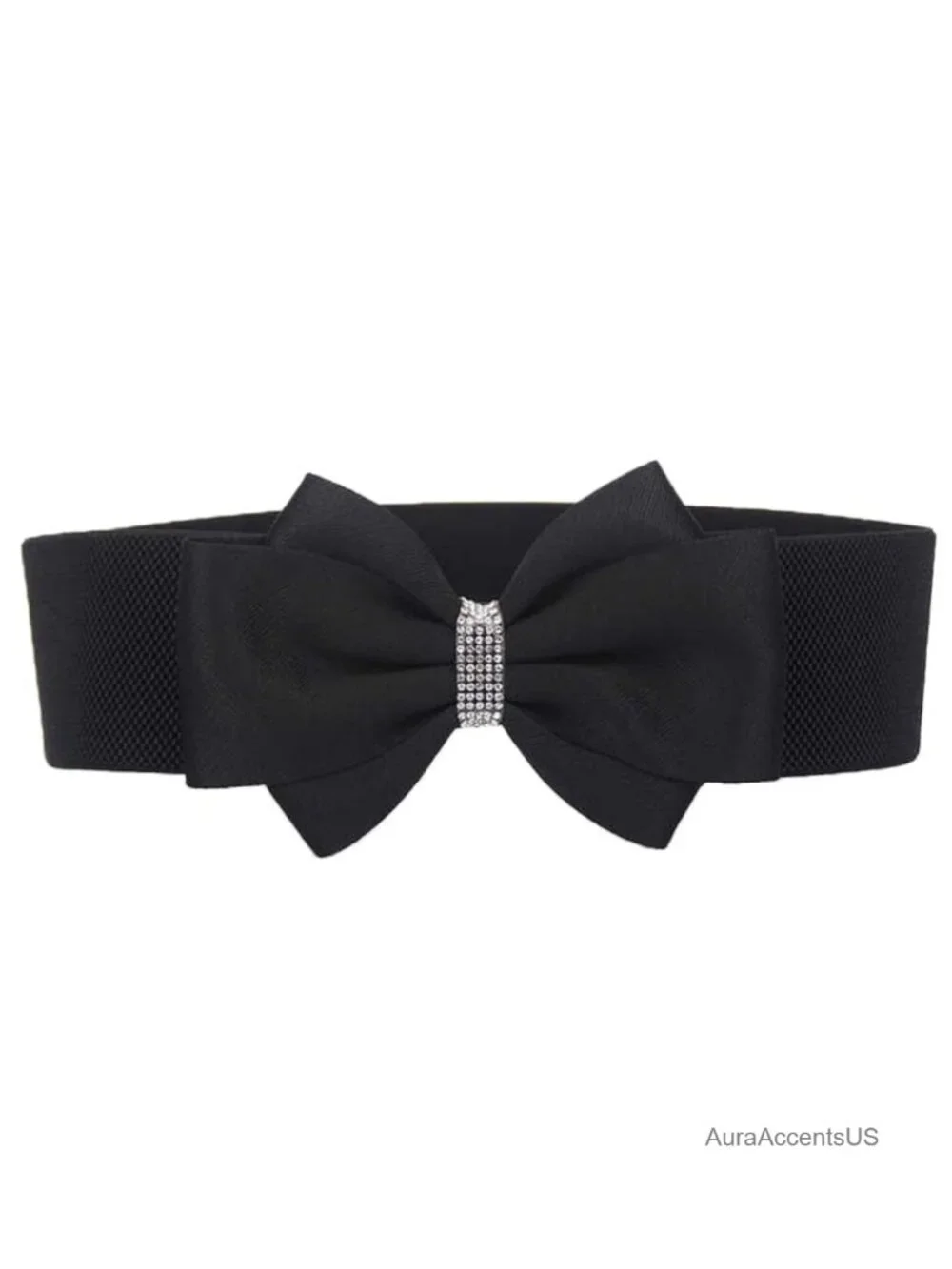 Stretch Belt with Rhinestone Bow Elastic Waist Accessory for Dresses Jeans